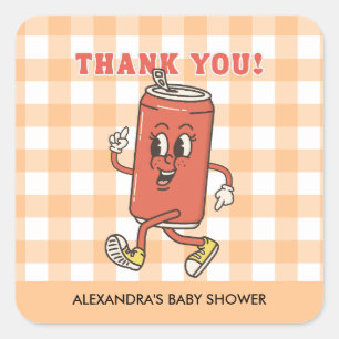 Retro Orange Gingham She Is Ready To Pop Thank You Square Sticker