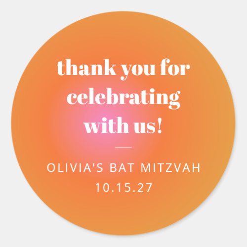 Retro Orange Gradient Bat Mitzvah Custom Thank You Classic Round Sticker