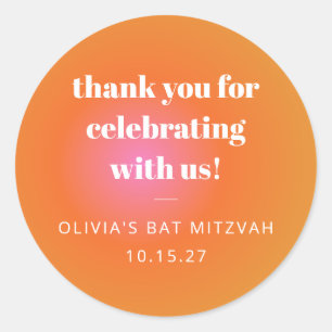 Retro Orange Gradient Bat Mitzvah Custom Thank You Classic Round Sticker