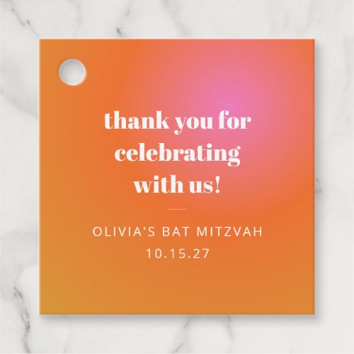 Retro Orange Gradient Bat Mitzvah Custom Thank You Favor Tags