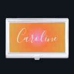Retro Orange Gradient | Personalized Script Name   Business Card Case<br><div class="desc">Retro Orange Gradient | Personalized Script Name Business Card Case</div>