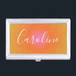 Retro Orange Gradient | Personalized Script Name   Business Card Case<br><div class="desc">Retro Orange Gradient | Personalized Script Name Business Card Case</div>