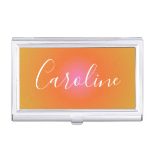 Retro Orange Gradient   Personalized Script Name   Business Card Case
