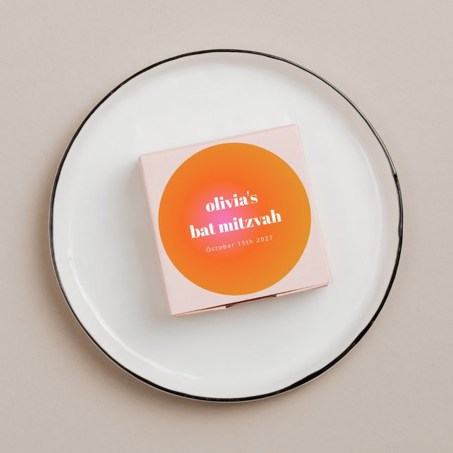 Retro Orange Gradient Unique Bat Mitzvah Custom Classic Round Sticker (Creator Uploaded)