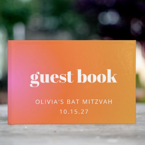 Retro Orange Gradient Unique Bat Mitzvah Custom  Guest Book