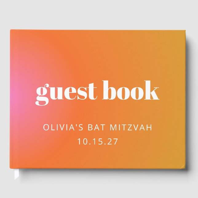 Retro Orange Gradient Unique Bat Mitzvah Custom  Guest Book (Front)