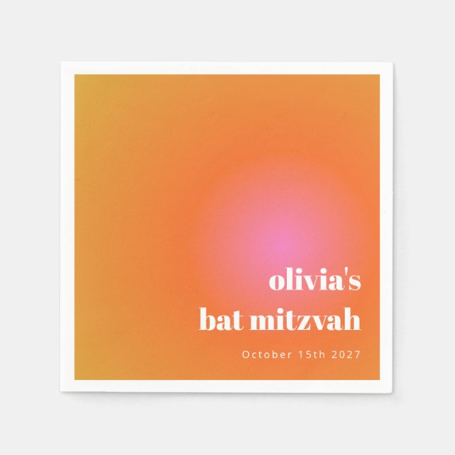 Retro Orange Gradient Unique Bat Mitzvah Custom Napkins (Front)