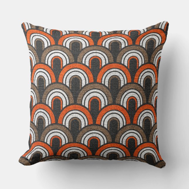 Retro Orange Gray White Fifties Pattern Throw Pillow (Front)