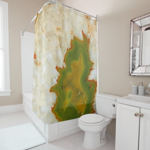 Retro Orange Green Agate 1 gem decor art Shower Curtain