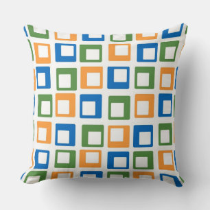 Retro Orange Green Blue Squares Pattern Throw Pillow