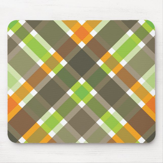 Retro Orange Green Brown Plaid Mousepad (Front)