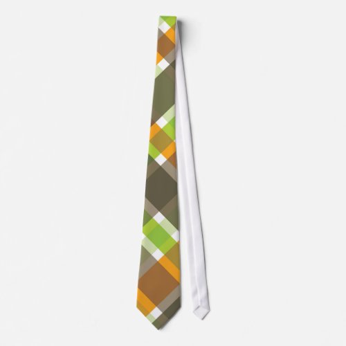 retro orange green brown plaid tie
