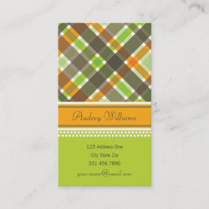 Retro Orange Green Chic Plaid Pattern Profile Card