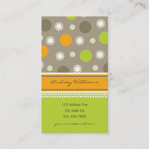 Customizable Retro Orange Green Dots Fun Pattern Profile Card Business Card Template