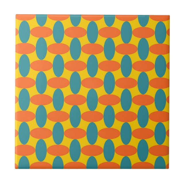 Retro Orange Green Oval Geometric Pattern Ceramic Tile (Front)