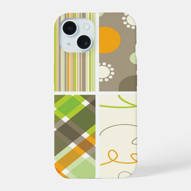 Retro Orange Green Plaid Pattern Dots Scribbles Iphone Case (Back)