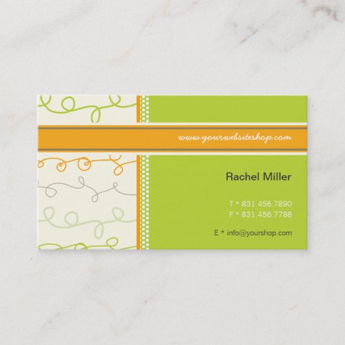 Retro Orange Green Scribbles Pattern Profile Card Business Card Template