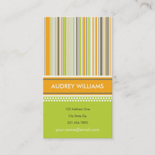 Retro Orange Green Stripes Pattern Profile Card Business Card Templates