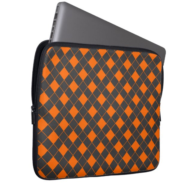 Retro Orange Grey Japan Geometric Checker Pattern  Laptop Sleeve (Front Right)
