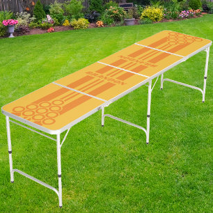 Retro Orange Groove Dual Rally Stripes with Name Beer Pong Table