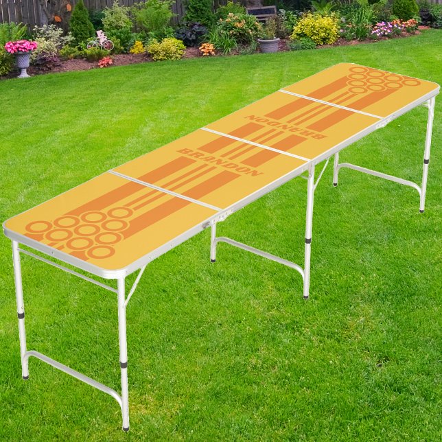 Retro Orange Groove Dual Rally Stripes with Name Beer Pong Table (Creator Uploaded)