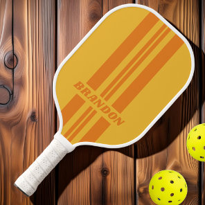 Retro Orange Groove Dual Rally Stripes with Name Pickleball Paddle