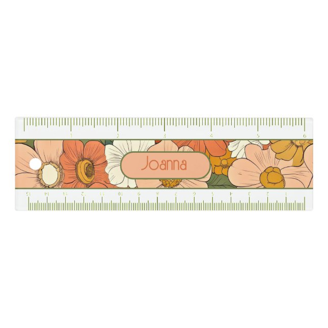 Retro Orange Groove Floral 6" Ruler (Front)