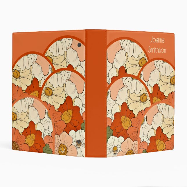 Retro Orange Groove Floral Avery Mini Binder (Background)