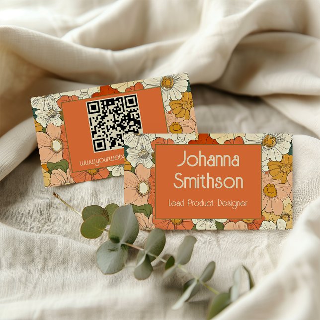Retro Orange Groove Floral Calling Card (Creator Uploaded)