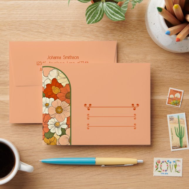 Retro Orange Groove Floral Envelope (Desk)