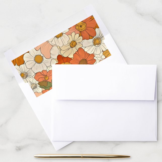 Retro Orange Groove Floral Envelope Liner (Desk)
