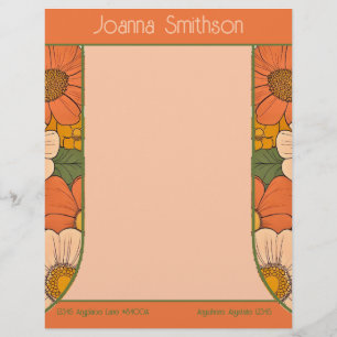 Retro Orange Groove Floral Letterhead