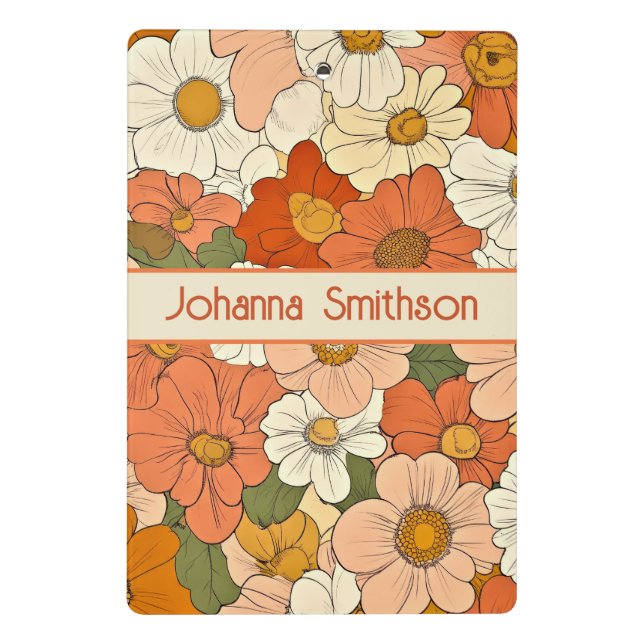 Retro Orange Groove Floral Mini Clipboard (Back)