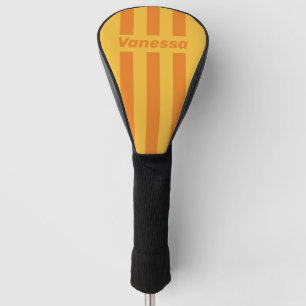 Retro Orange Groove Three Pin Stripes with Name Golf Head Cover