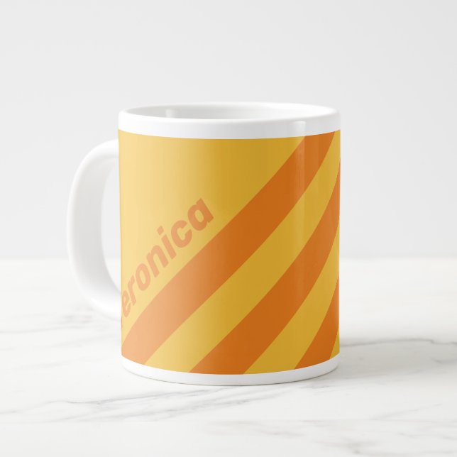 Retro Orange Groove Three Stripes with Name Giant Coffee Mug (Front Left)