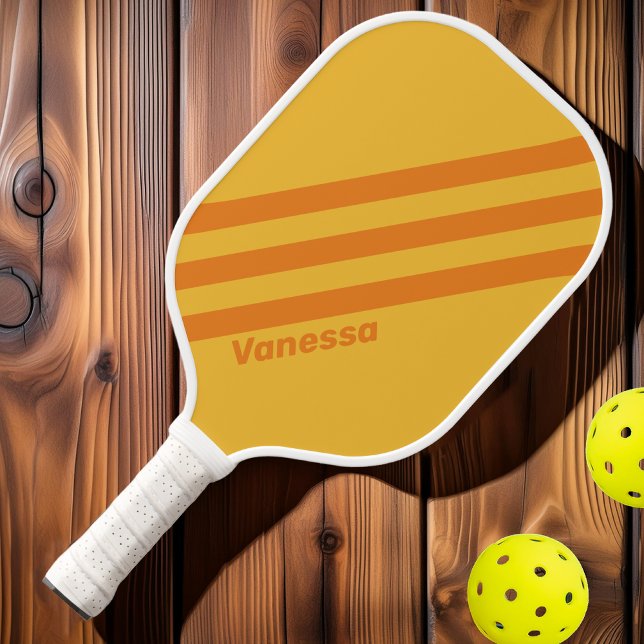 Retro Orange Groove Three Stripes with Name Pickleball Paddle (Creator Uploaded)