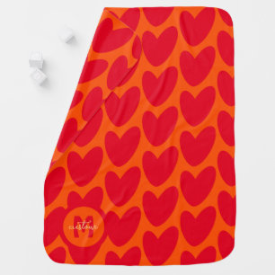 Retro Orange Groovy Red Hearts Baby Name Monogram Blanket
