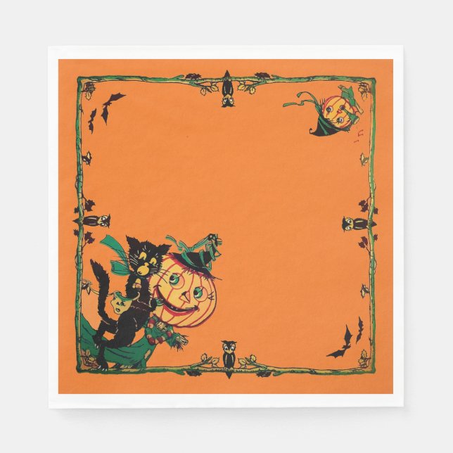 Retro Orange Halloween  Napkins (Front)