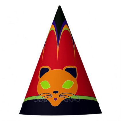 Retro Orange Lime Cat Carnival Party Hat