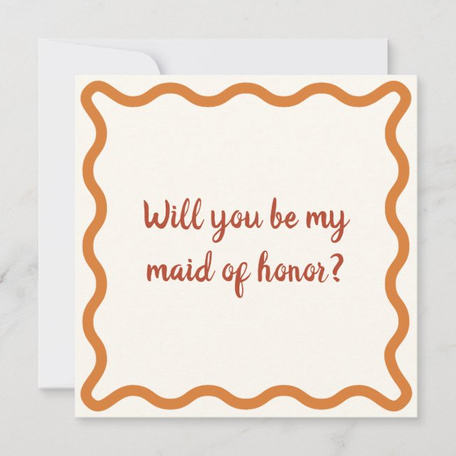 Retro Orange Maid of Honor Proposal Wavy Border Invitation (Front)
