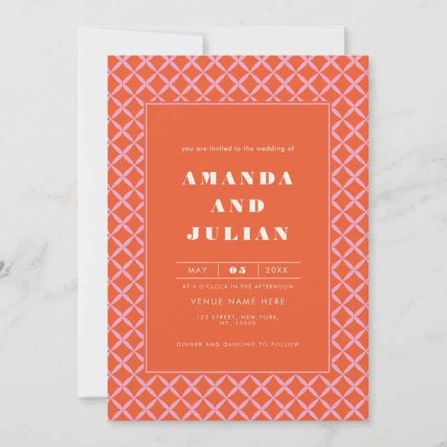 Retro Orange Mid Century Modern All in One Wedding Invitation (Front)