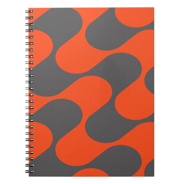 Retro Orange Mod Wave Pattern Notebook (Front)