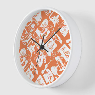 Retro Orange or Any Color Telephone Pattern Clock