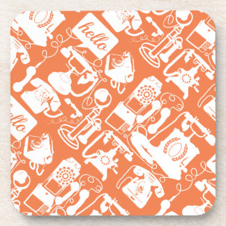 Retro Orange or Any Color Telephone Pattern Coaster