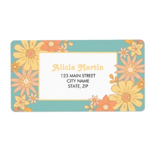 Retro Orange Peach Flora Groovy Address Label