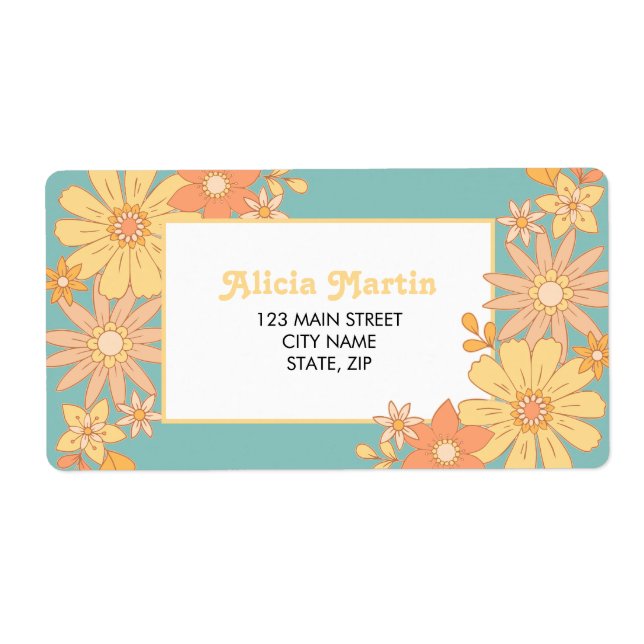Retro Orange Peach Flora Groovy Address Label (Front)