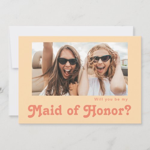 Retro Orange Photo Maid of Honor Proposal Card