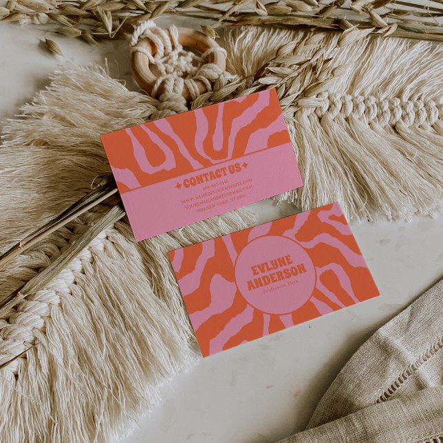 Retro Orange Pink 70s Boho Groovy Funky Trendy Business Card (Creator Uploaded)
