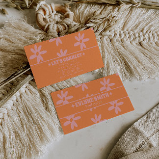 Retro Orange Pink 70s Groovy Floral Boho Girly Fun Business Card