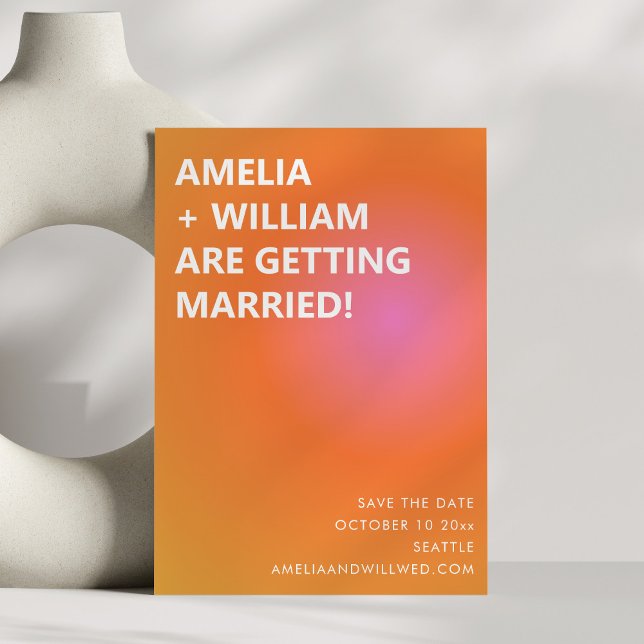 Retro Orange Pink Bold Gradient Modern Wedding  Save The Date (Creator Uploaded)